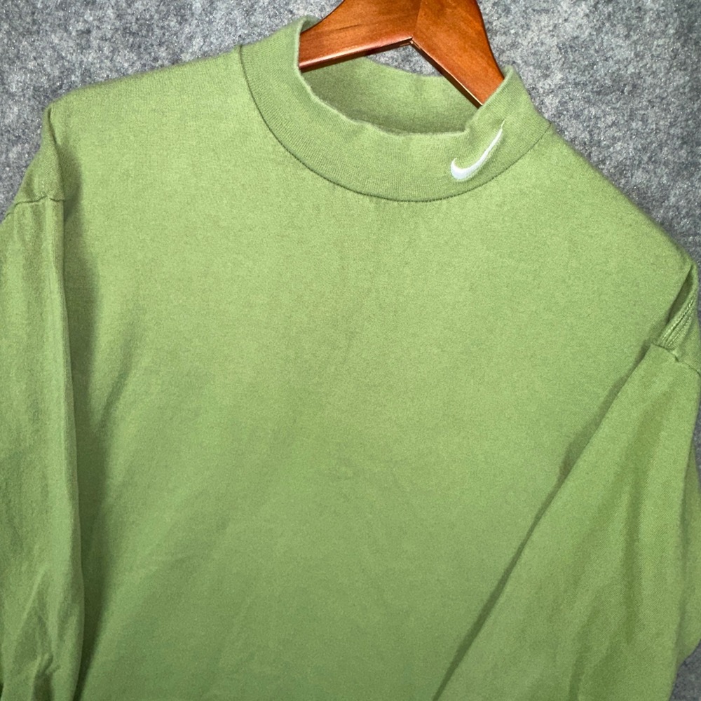 Nike Shirt Mens L Green Mock Neck Long Sleeve T-Shirt Vintage 90s Made in USA